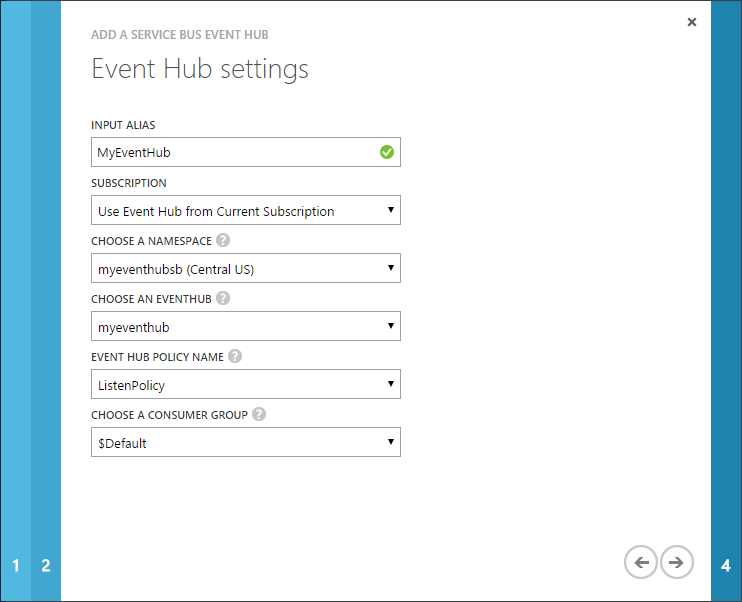 Configure Event Hub settings